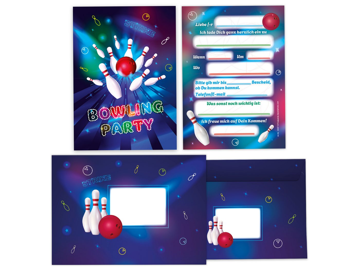 LIMONIA Einladungskarten Bowling zum Geburtstag Einladungen Karten mit Umschlägen Mitgebsel, Mitbringsel Set Kegeln für Kinder zum Geburtstag Gastgeschenke Bild 2