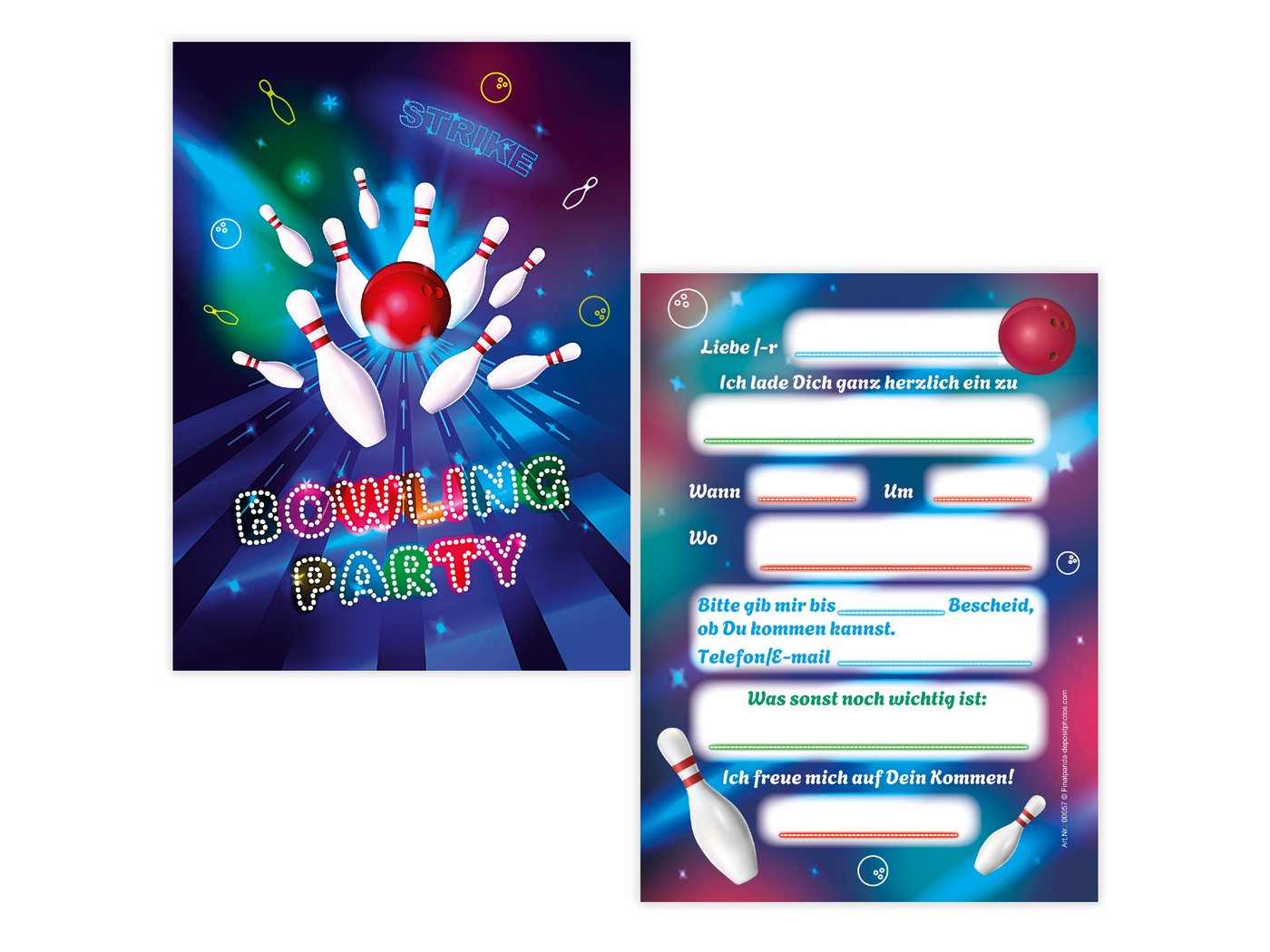 LIMONIA Einladungskarten Bowling zum Geburtstag Einladungen Karten mit Umschlägen Mitgebsel, Mitbringsel Set Kegeln für Kinder zum Geburtstag Gastgeschenke Bild 5