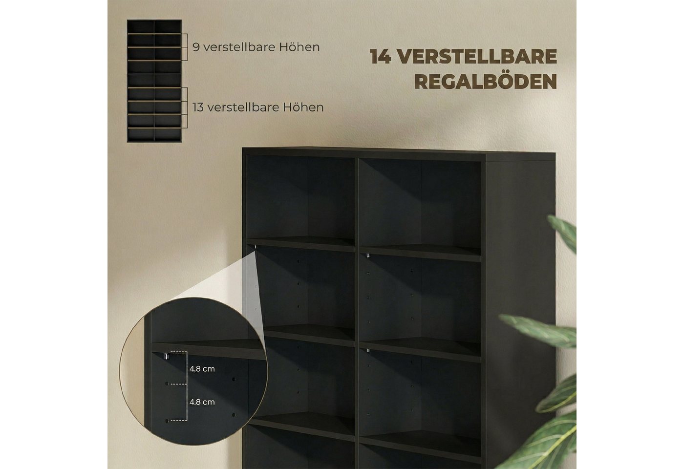 HOMCOM CD-Regal Medienaufbewahrung für Wohnzimmer, Blu-ray-Regal 1-tlg., Große Speicherkapazität, verstellbare Fächer, kompakt