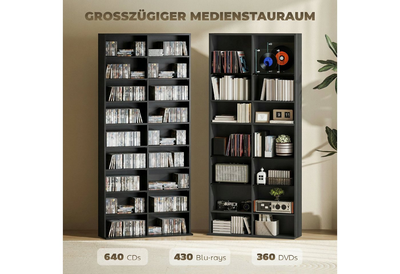HOMCOM CD-Regal Medienaufbewahrung für Wohnzimmer, Blu-ray-Regal 1-tlg., Große Speicherkapazität, verstellbare Fächer, kompakt Bild 4
