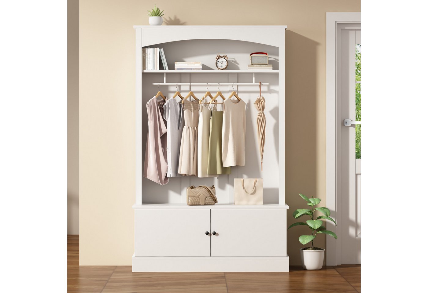 Merax Garderobenschrank 5 in 1 Garderobenständer Aufbewahrungsschrank (1-St., 120 x 40 x 190 cm) Eingangsschrank mit Sitzbank, verstellbaren Regalen & Kleiderstange Bild 2