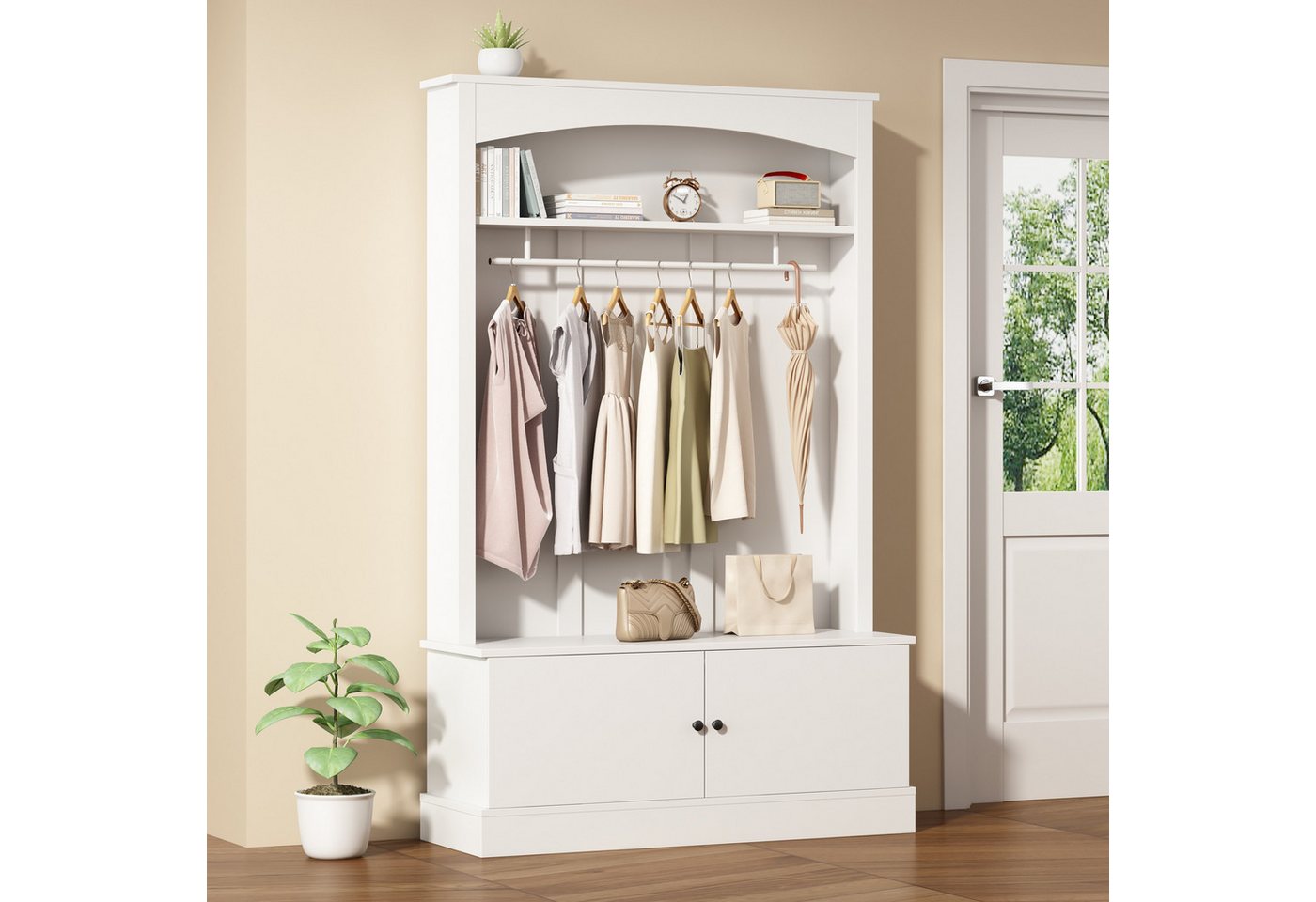 Merax Garderobenschrank 5 in 1 Garderobenständer Aufbewahrungsschrank (1-St., 120 x 40 x 190 cm) Eingangsschrank mit Sitzbank, verstellbaren Regalen & Kleiderstange Bild 3