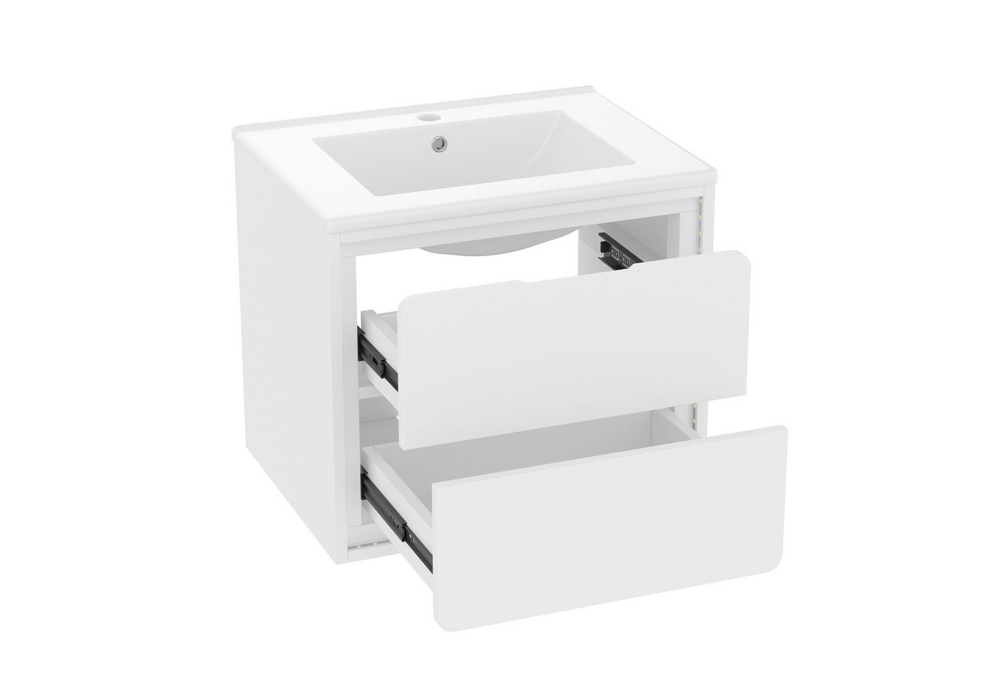 Flieks Waschtisch Waschbeckenunterschrank mit Waschbecken, LED-Radarsensor, 2 Schubladen (wandhängend Badezimmerschrank Volllackierung, leise Gleitschienen, 1-St., B60/T46/H50 cm), Badmöbel Waschplatz mit 2 Schubladen und LED-Beleuchtung Weiß Bild 4