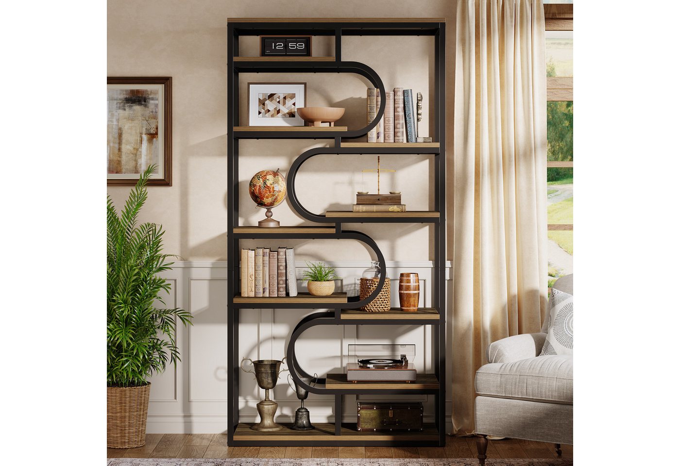 Tribesigns Bücherregal 5-stöckiges Industrial-Standregal, Ausstellungsregal mit Metallrahmen, 180cm Etagere-Bücherregal, Freistehendes Regal mit Offenem Stauraum Bild 2