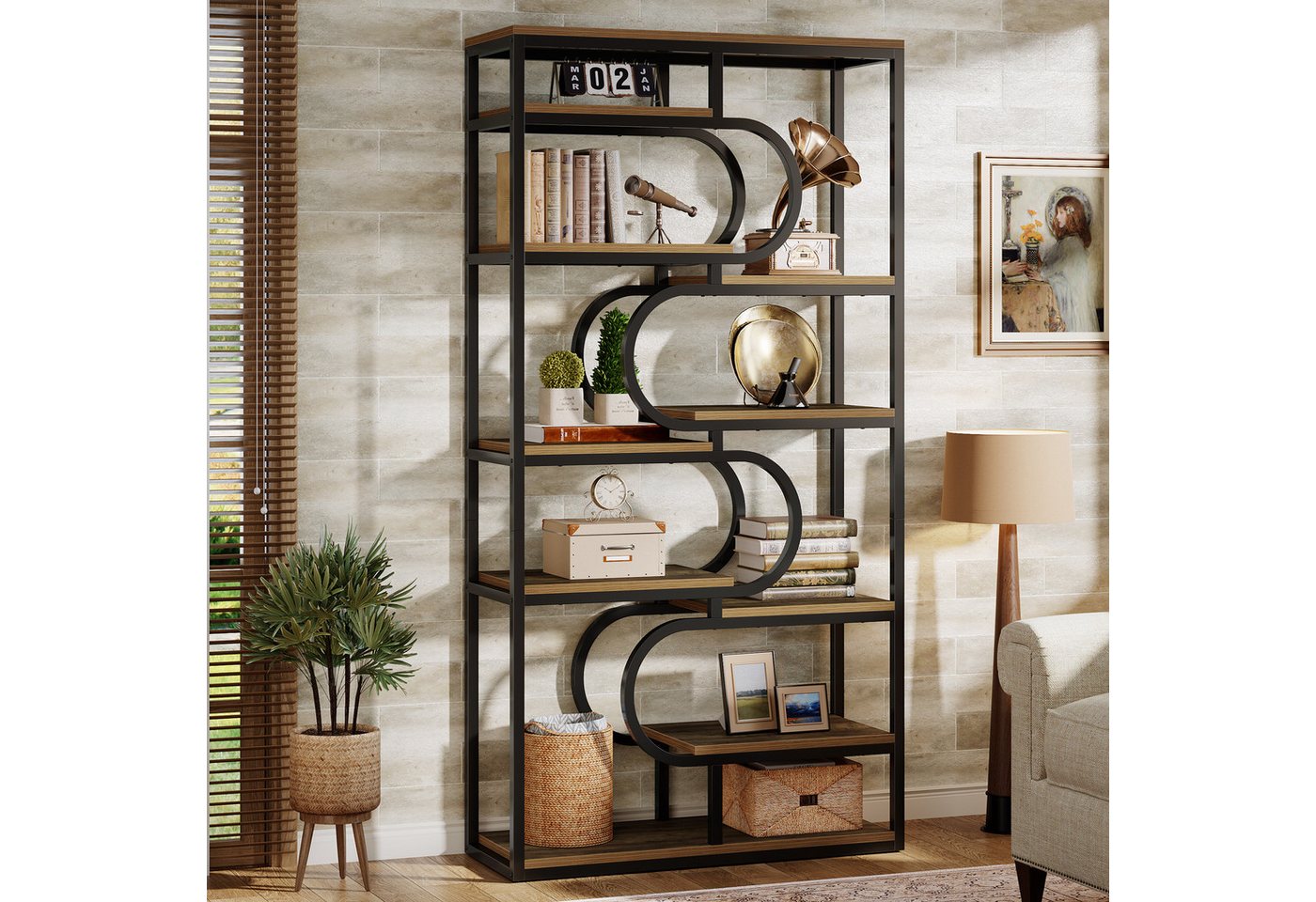 Tribesigns Bücherregal 5-stöckiges Industrial-Standregal, Ausstellungsregal mit Metallrahmen, 180cm Etagere-Bücherregal, Freistehendes Regal mit Offenem Stauraum Bild 4