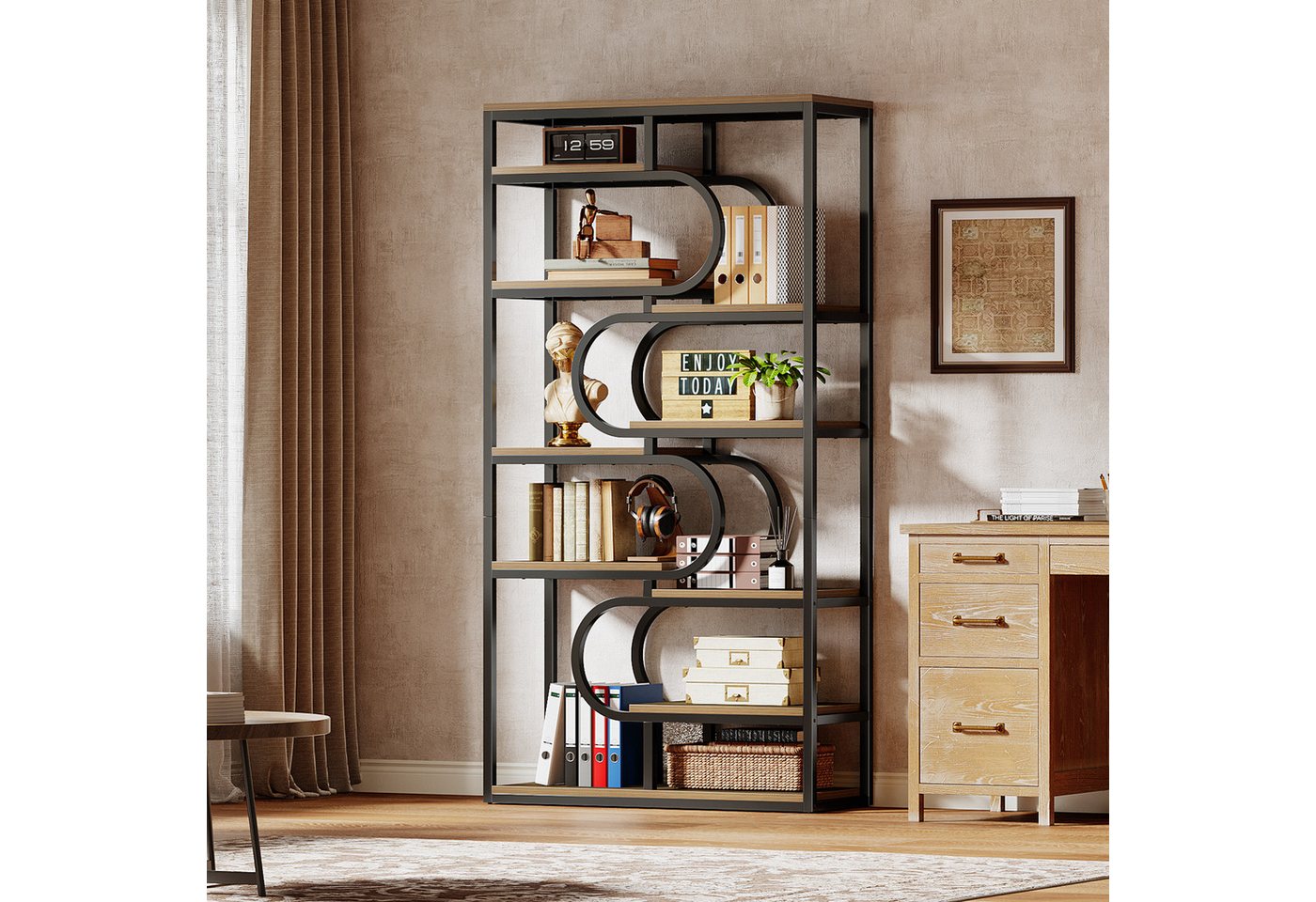Tribesigns Bücherregal 5-stöckiges Industrial-Standregal, Ausstellungsregal mit Metallrahmen, 180cm Etagere-Bücherregal, Freistehendes Regal mit Offenem Stauraum Bild 5