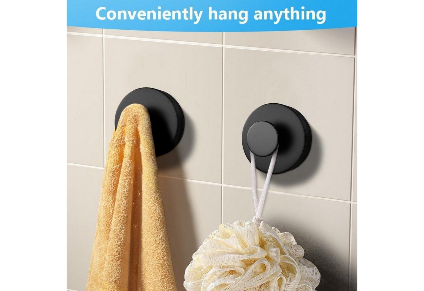 LuxusKollektion Handtuchhaken Wandhaken Saugnapf Handtuchhaken Wiederverwendbar-4 Stück (schwarz) Bild 5