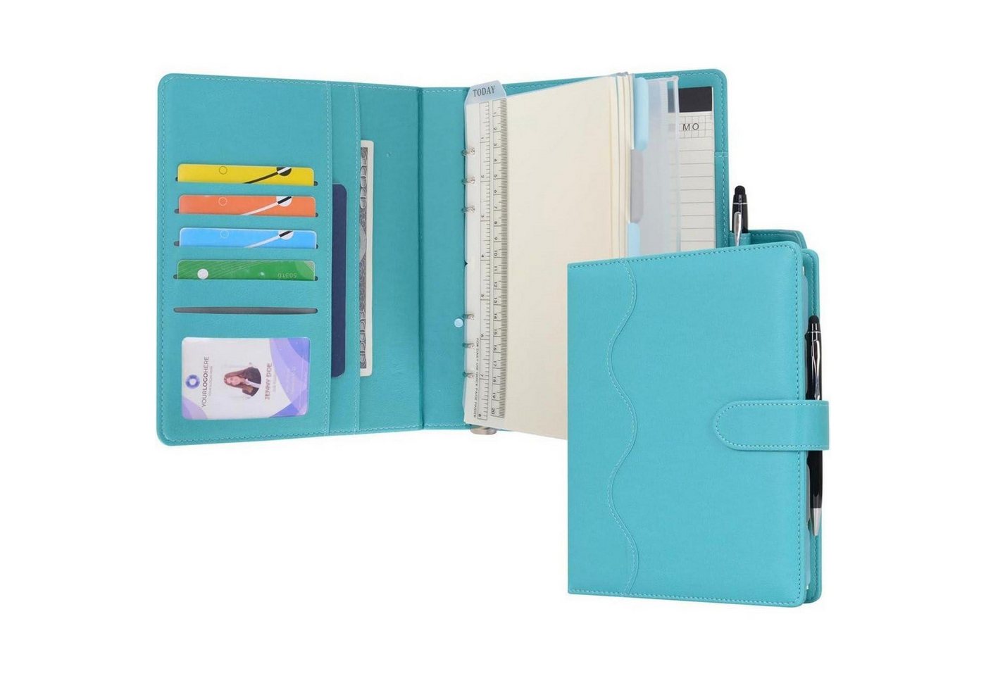 LuxusKollektion Ringbuchmappe Tagebuch A5 Liniert PU Leder Nachfüllbar Ringbuch Stift Cyan Bild 4