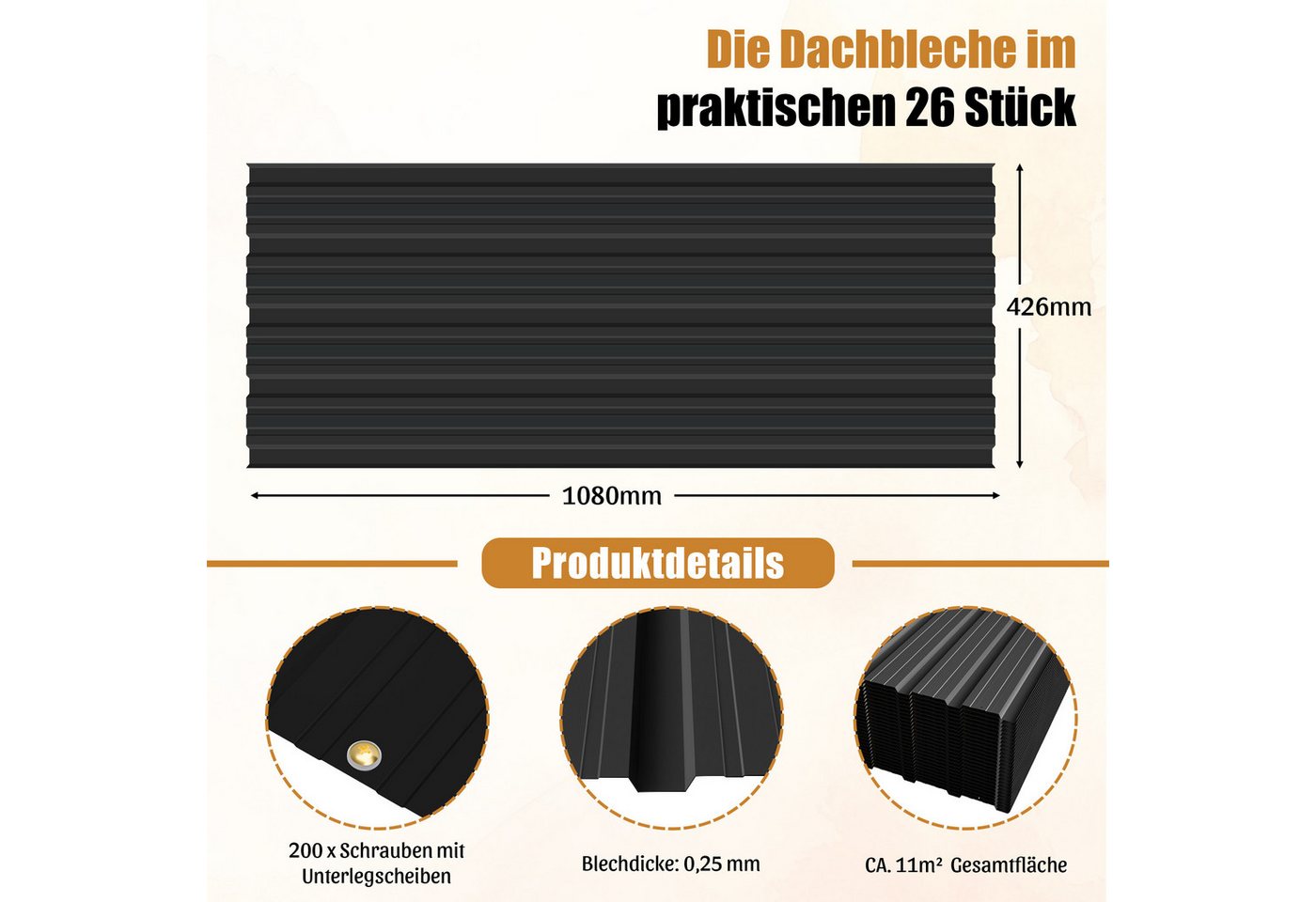 GIHAUVIA Trapezblech Blech Metall Dachblech Dach Platten Stahlblechdachplatten., (26-St)