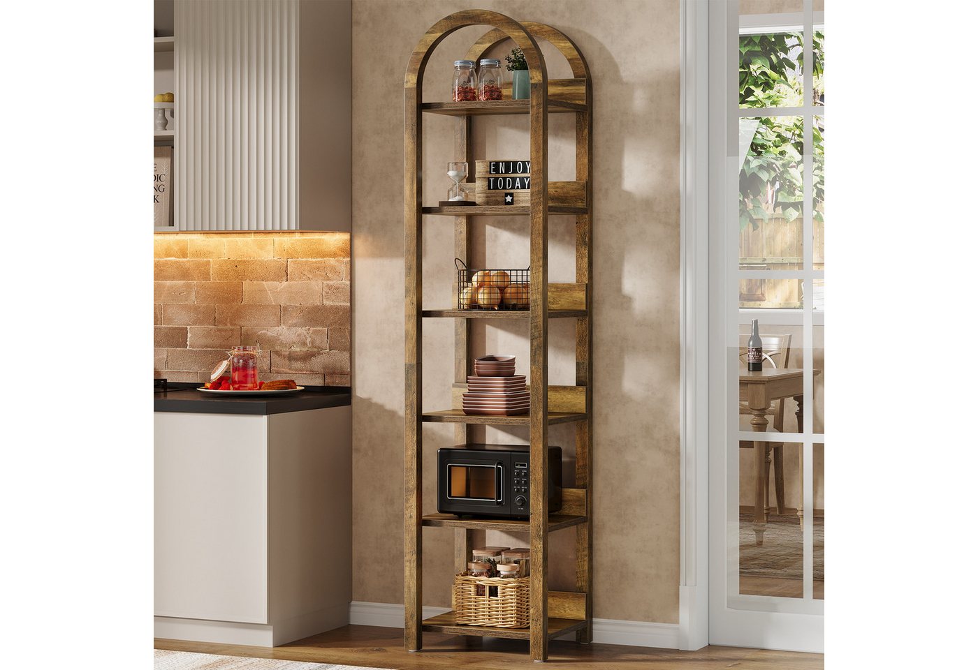 Tribesigns Bücherregal 180 cm Schmales Gewölbtes Standregal mit 6 Ebenen für kleine Räume