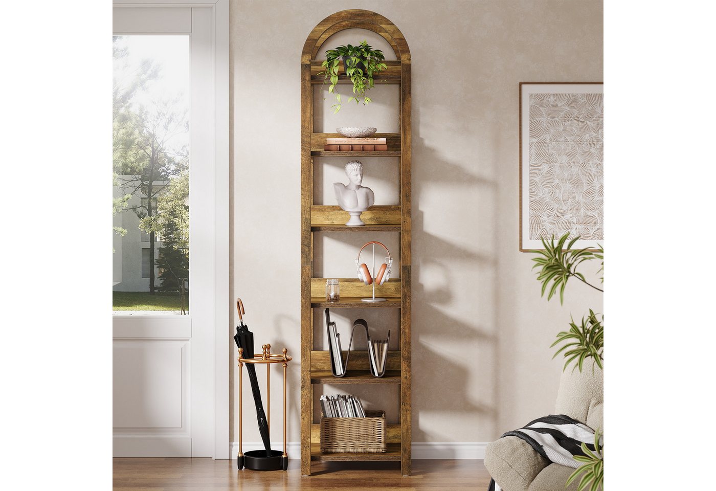 Tribesigns Bücherregal 180 cm Schmales Gewölbtes Standregal mit 6 Ebenen für kleine Räume Bild 5