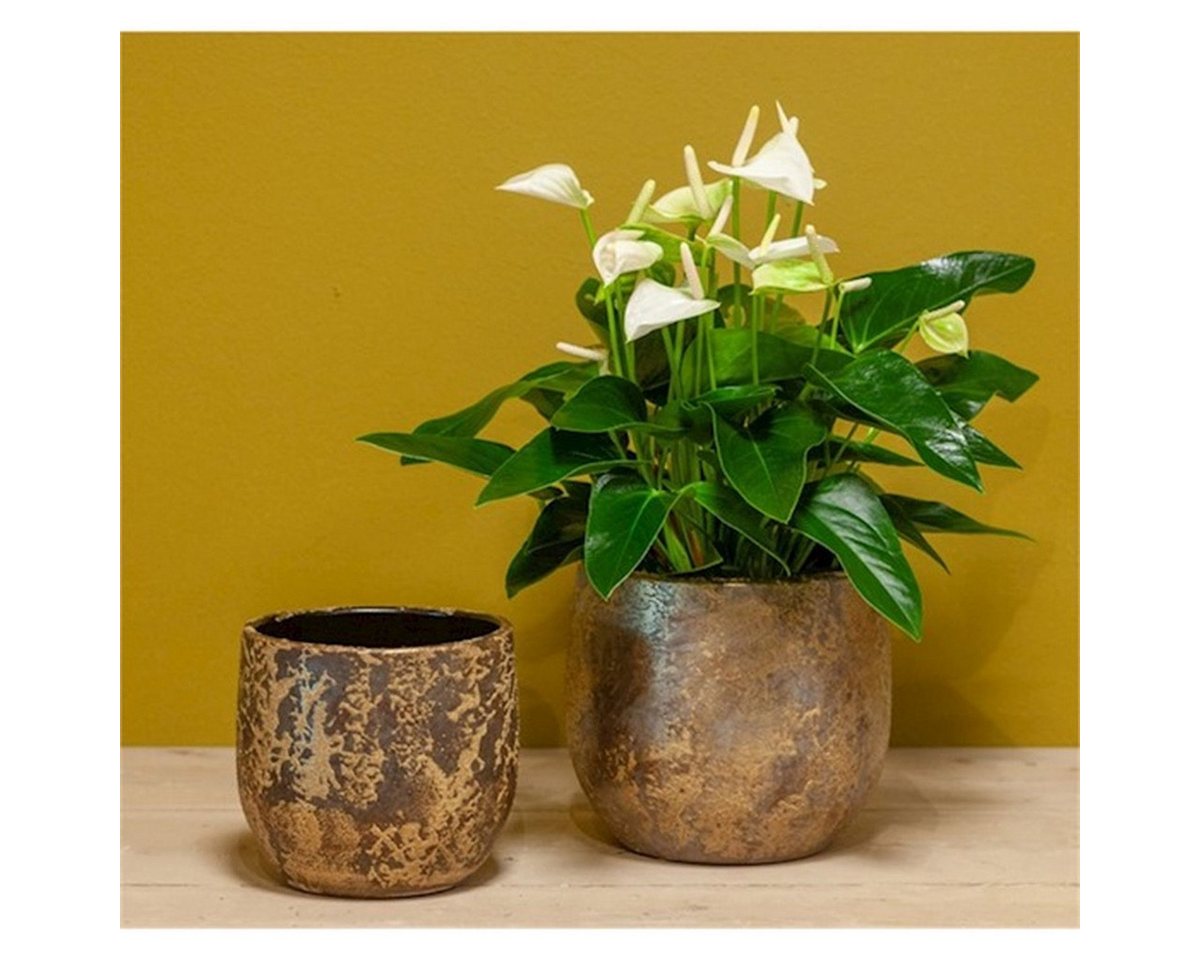 INNA-Glas Blumentopf Vintage Pflanztopf Mago aus Keramik, Wischoptik, Gold, 17 cm, Ø 19 cm Bild 2