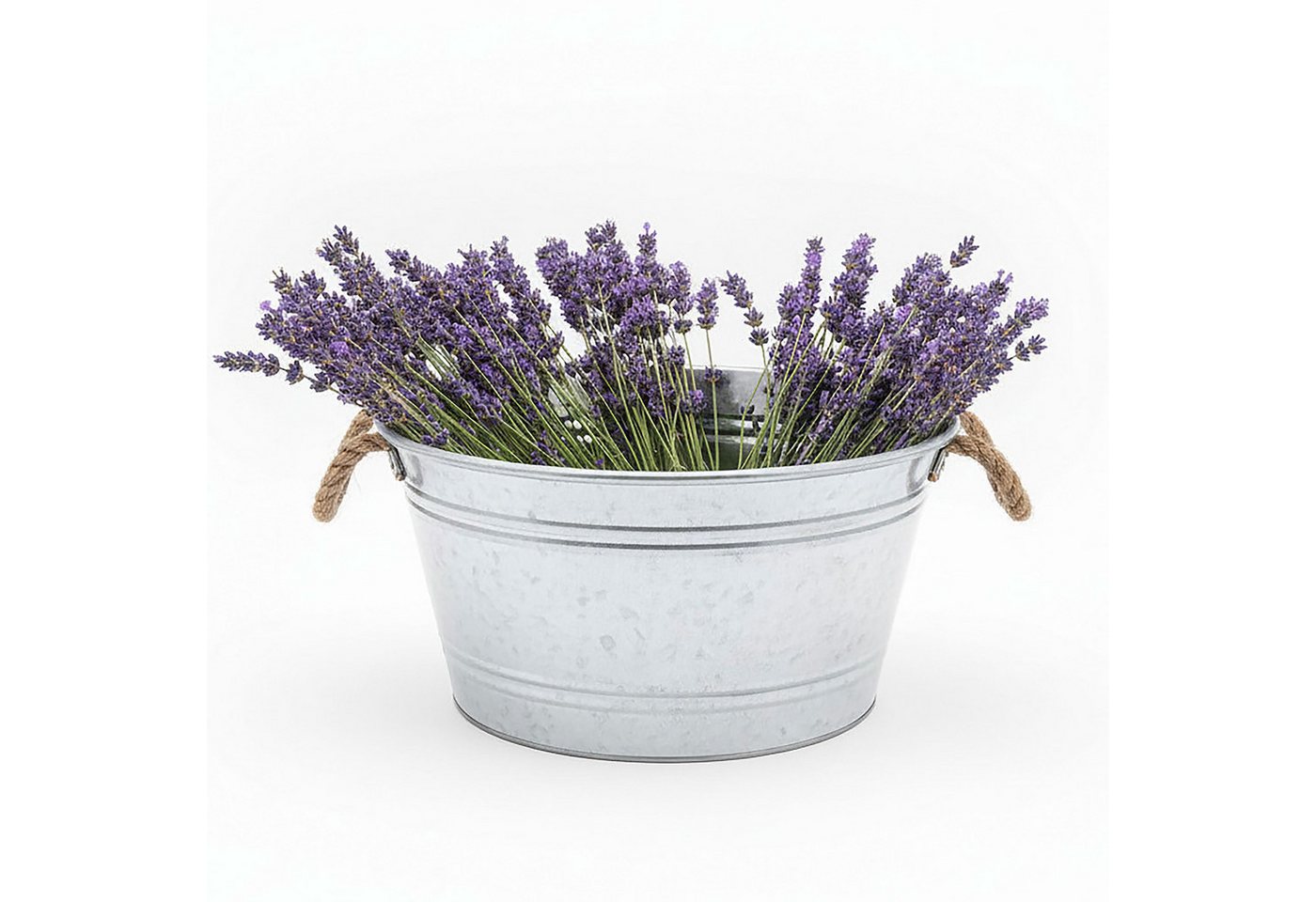 Spetebo Pflanzschale Zinkwanne mit Griffen aus Jutekordel (25 L, 1 St., rund), Metall Blumenschale silber verzinkt, 45 x 22 cm Bild 2