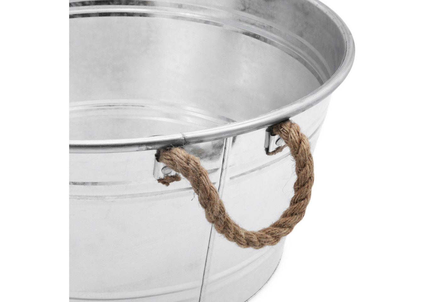 Spetebo Pflanzschale Zinkwanne mit Griffen aus Jutekordel (25 L, 1 St., rund), Metall Blumenschale silber verzinkt, 45 x 22 cm Bild 5