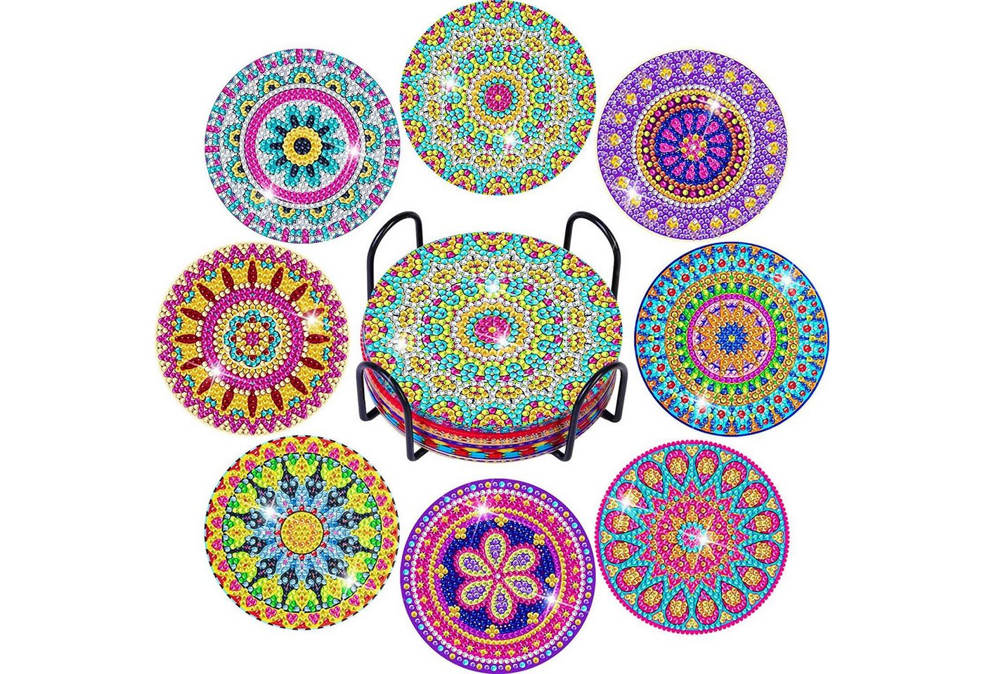 FOUORTUNATE-BEE Kreativset Diamantmalerei Untersetzer Set 8tlg DIY Bastelset mit Halter, Bastelset Untersetzer für Kinder Erwachsene Geschenk DIY Deko Bild 4