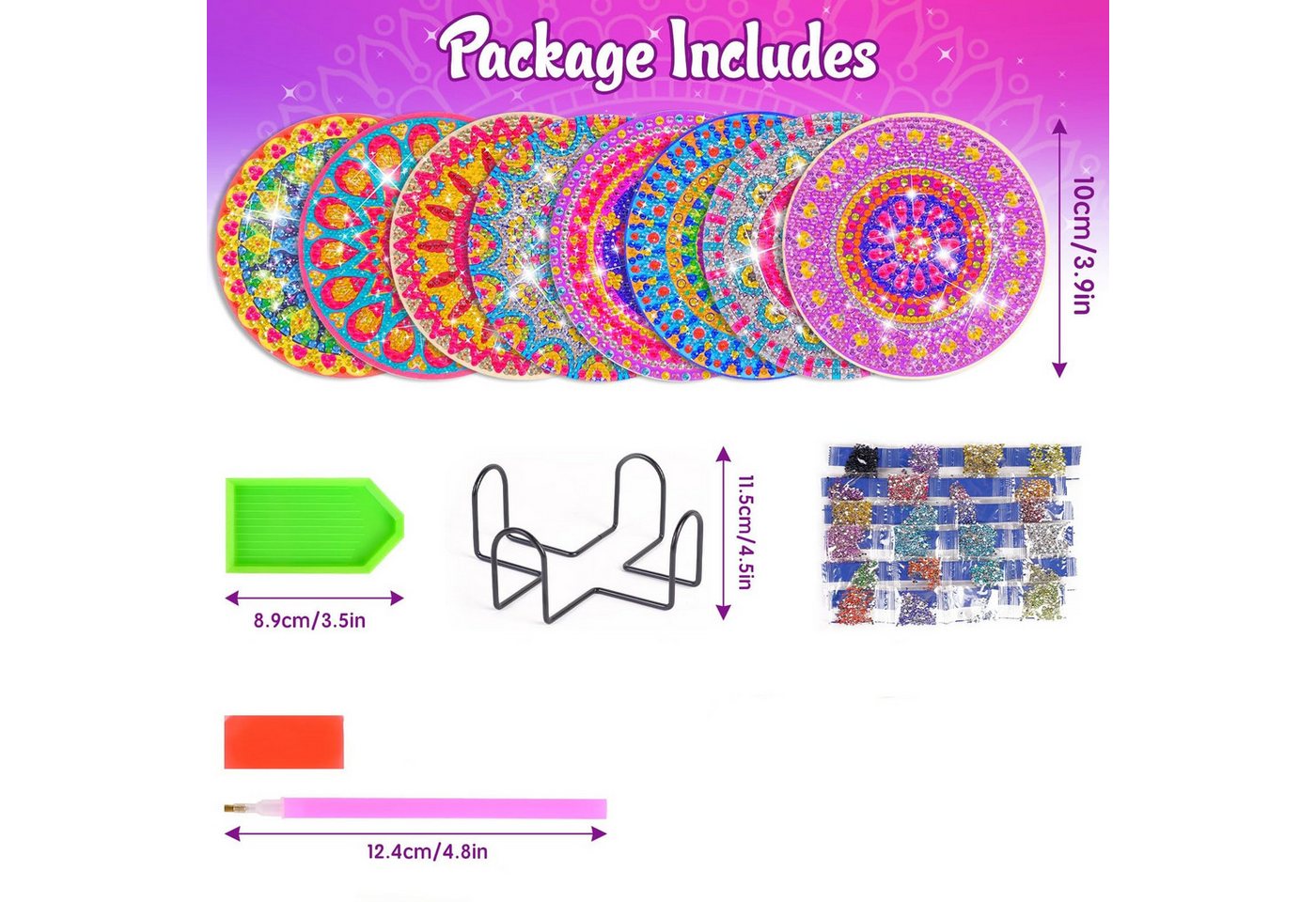 FOUORTUNATE-BEE Kreativset Diamantmalerei Untersetzer Set 8tlg DIY Bastelset mit Halter, Bastelset Untersetzer für Kinder Erwachsene Geschenk DIY Deko Bild 5