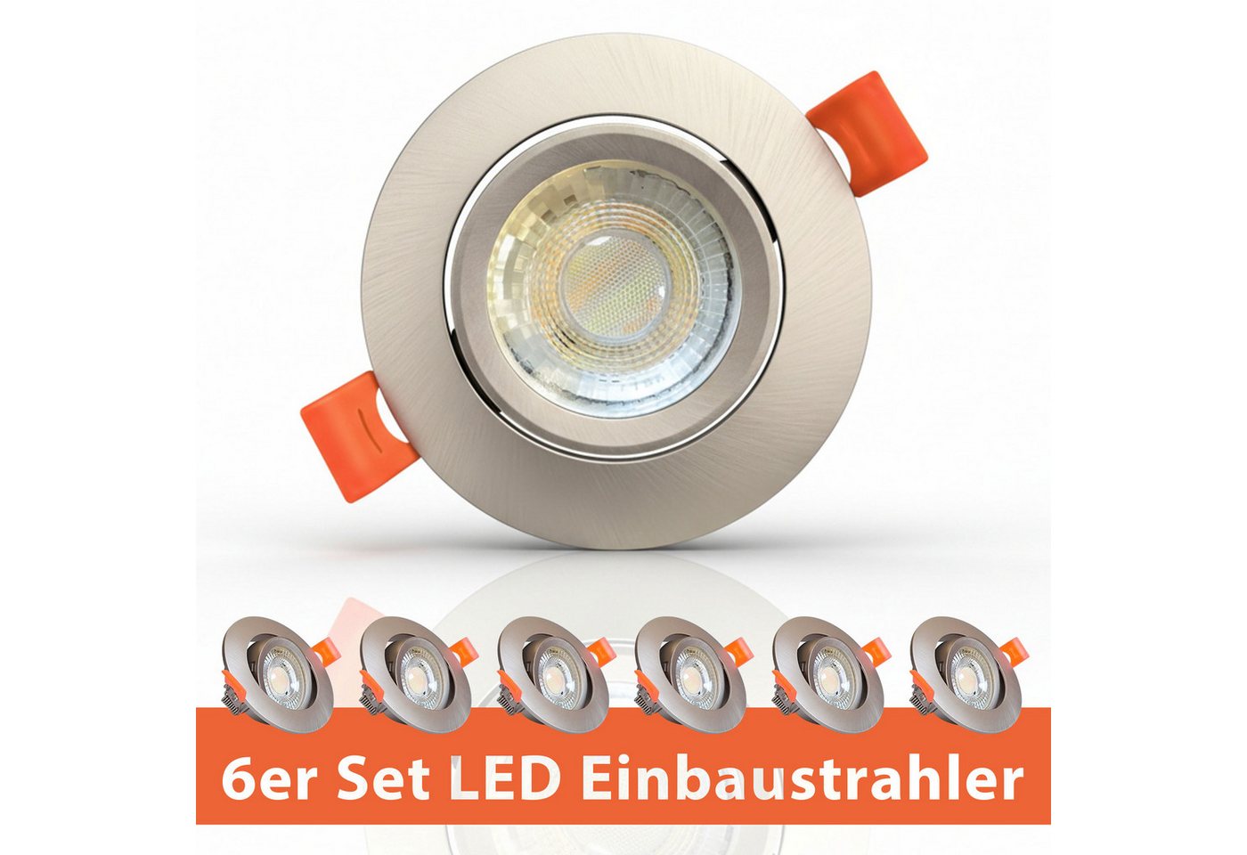 Maxkomfort LED Einbaustrahler 6er Set LED Einbaustrahler schwenkbar ultraflach Ø85mm, LED wechselbar, Warmweiß/Kaltweiß/Neutralweiß, 3 Lichtfarben - 3000K/4000K/6500K - Deckenspots/Einauspots IP20 silber Bild 3