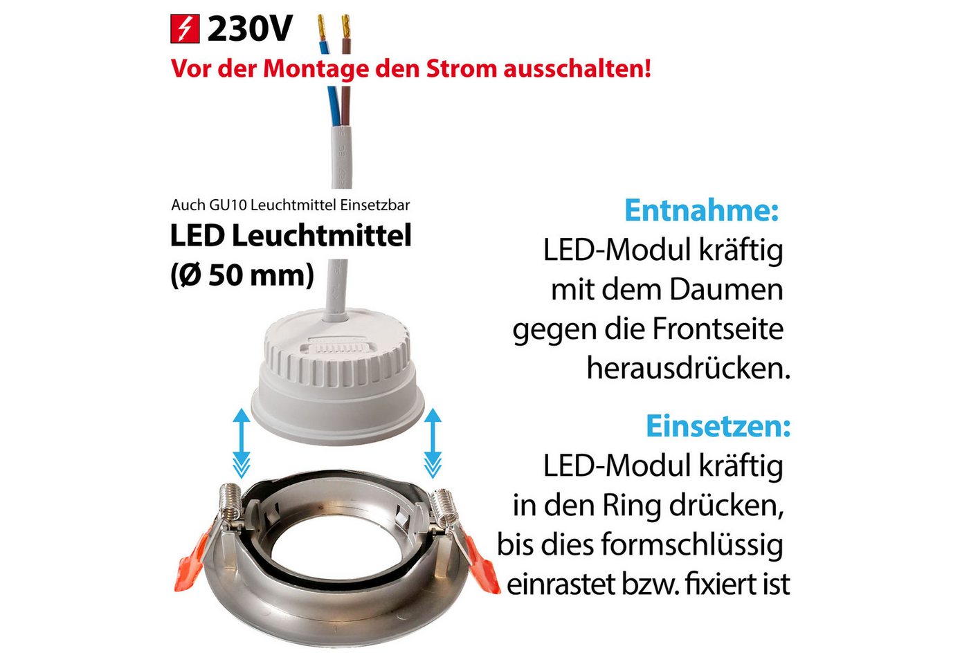 Maxkomfort LED Einbaustrahler 6er Set LED Einbaustrahler schwenkbar ultraflach Ø85mm, LED wechselbar, Warmweiß/Kaltweiß/Neutralweiß, 3 Lichtfarben - 3000K/4000K/6500K - Deckenspots/Einauspots IP20 silber Bild 4