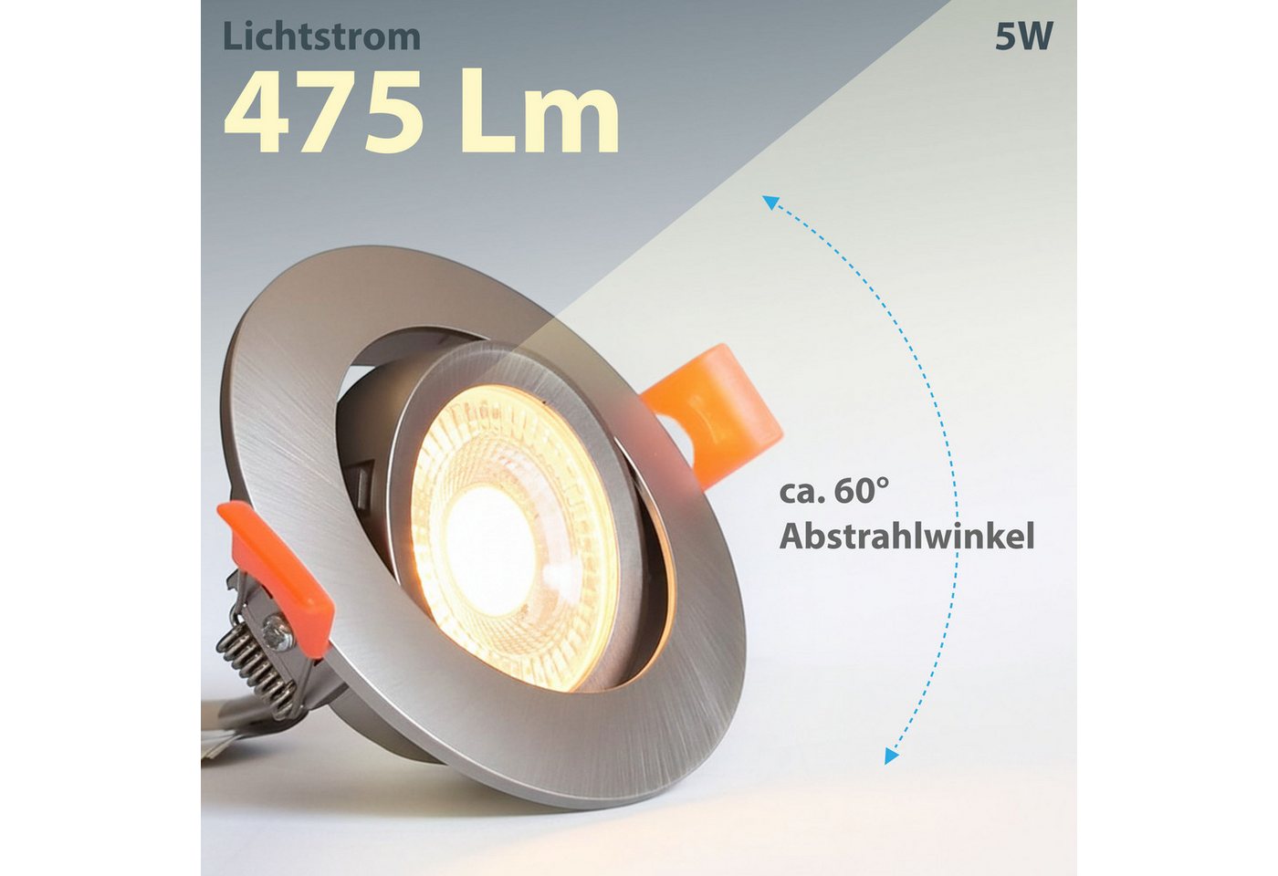 Maxkomfort LED Einbaustrahler 6er Set LED Einbaustrahler schwenkbar ultraflach Ø85mm, LED wechselbar, Warmweiß/Kaltweiß/Neutralweiß, 3 Lichtfarben - 3000K/4000K/6500K - Deckenspots/Einauspots IP20 silber Bild 5