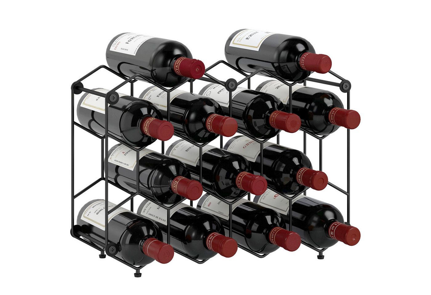 HOMCOM Weinregal Weinflaschenhalter mit Wabendesign Verstellbaren Füßen Kippschutz, Flaschenhalter für 13 Flaschen 1-tlg., aus Metall für Keller, Lagerraum, 43 x 15,5 x 31 cm Schwarz Bild 2