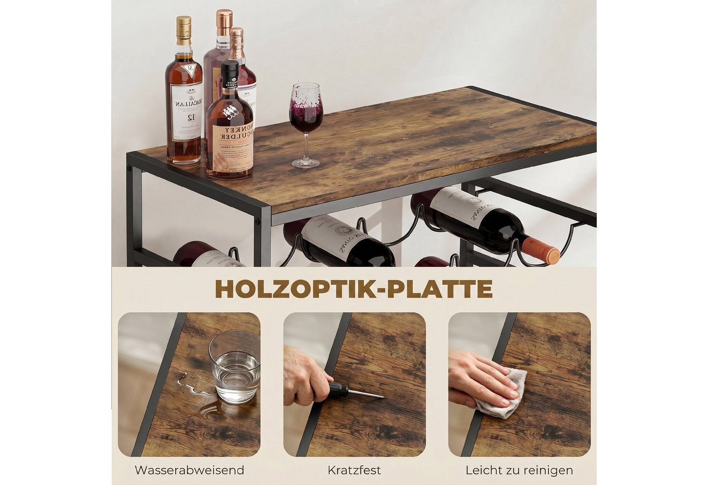 HOMCOM Weinregal Flaschenregal Weinflaschenhalter für 30 Flaschen aus Metall, freistehender Flaschenhalter 1-tlg., für Keller, Lagerraum, 59 x 30 x 88,5 cm Rustikal-Braun Bild 3