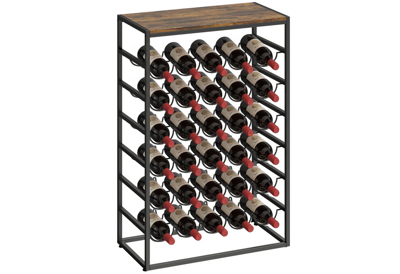 HOMCOM Weinregal Flaschenregal Weinflaschenhalter für 30 Flaschen aus Metall, freistehender Flaschenhalter 1-tlg., für Keller, Lagerraum, 59 x 30 x 88,5 cm Rustikal-Braun Bild 5