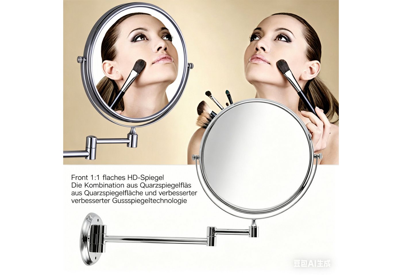 GARRYFIZH Kosmetikspiegel Schminkspiegel Wandmontage, 3x Vergrößerung, Ausziehbar, Badspiegel, Zweiseitig, 360° schwenkbar, Kupfer verchromt, Rostfrei & Robust Bild 3