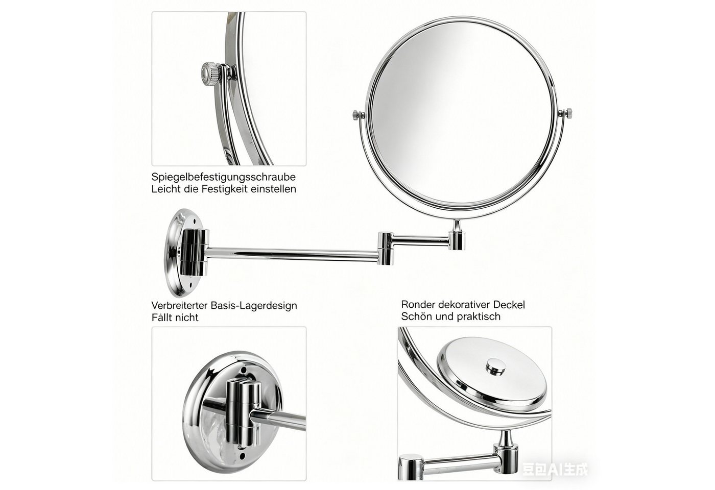 GARRYFIZH Kosmetikspiegel Schminkspiegel Wandmontage, 3x Vergrößerung, Ausziehbar, Badspiegel, Zweiseitig, 360° schwenkbar, Kupfer verchromt, Rostfrei & Robust Bild 4