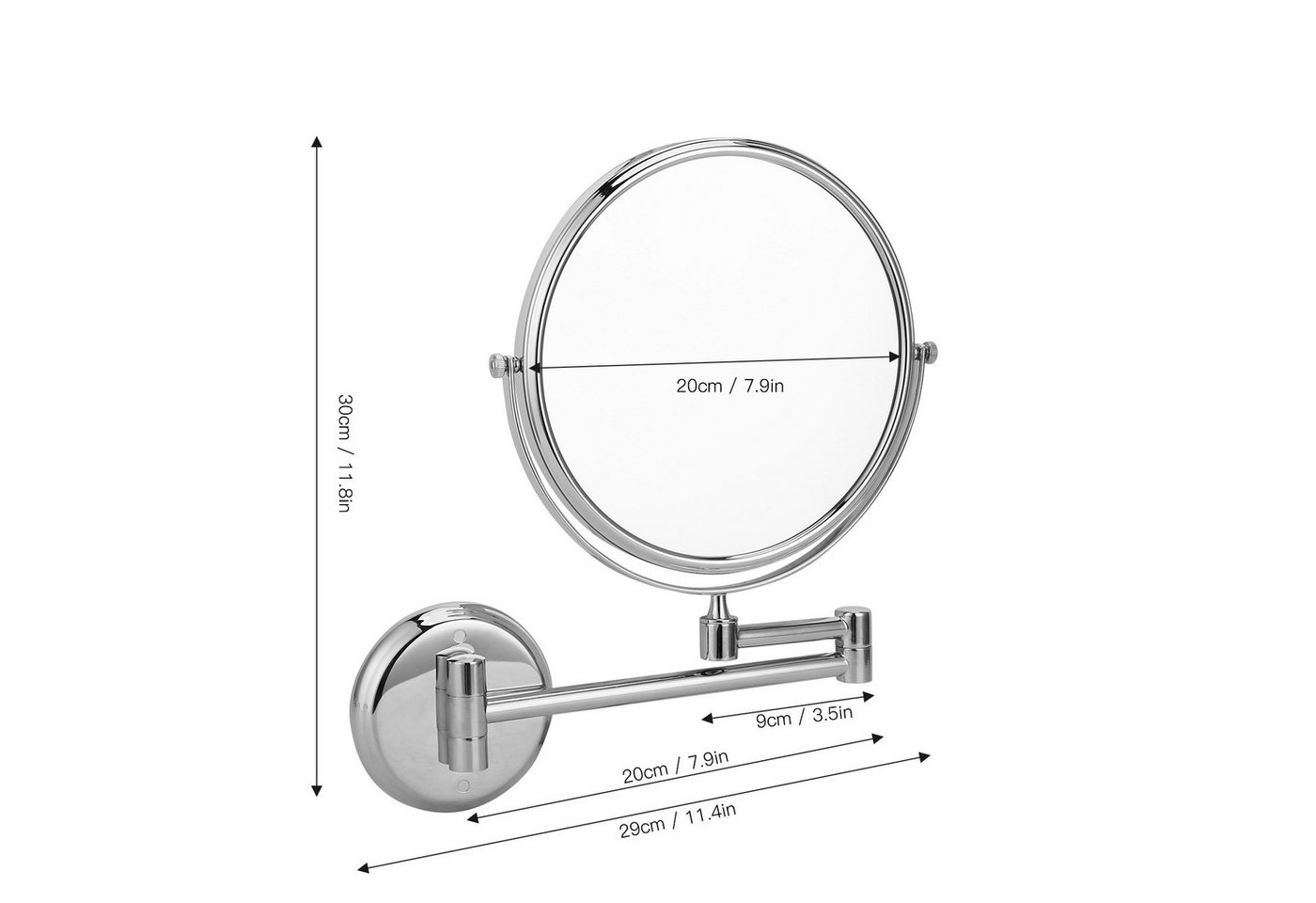 GARRYFIZH Kosmetikspiegel Schminkspiegel Wandmontage, 3x Vergrößerung, Ausziehbar, Badspiegel, Zweiseitig, 360° schwenkbar, Kupfer verchromt, Rostfrei & Robust Bild 5