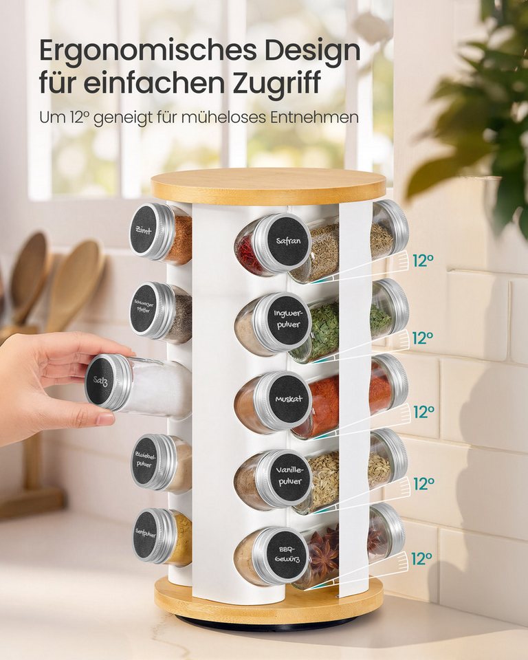 SONGMICS Gewürzregal drehbar, mit 20 Gewürzgläsern, Gewürz-Organizer, Küchenregal, mit Etiketten und Zubehör Bild 3