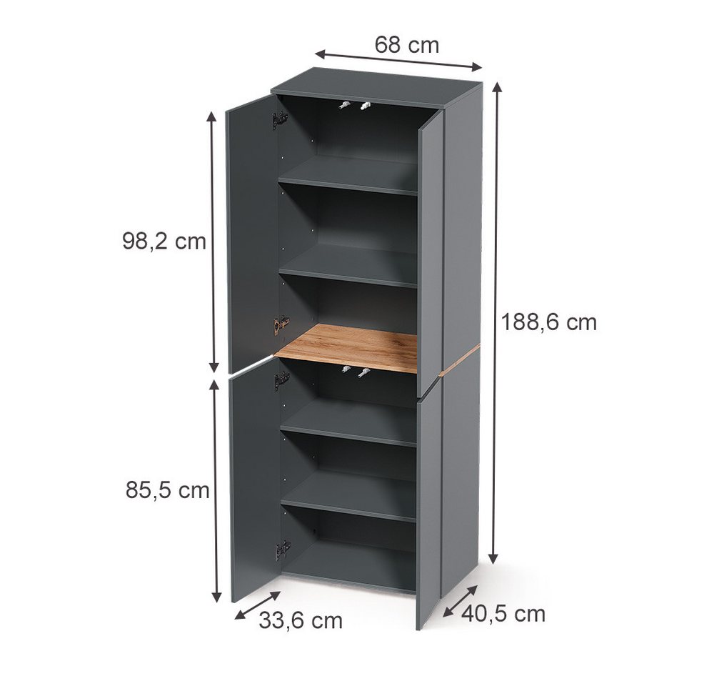 Vicco Hochschrank Viktor, Anthrazit/Goldkraft Eiche, 68 x 188.6 cm mit 6 geschlossene... (1-St) Bild 3