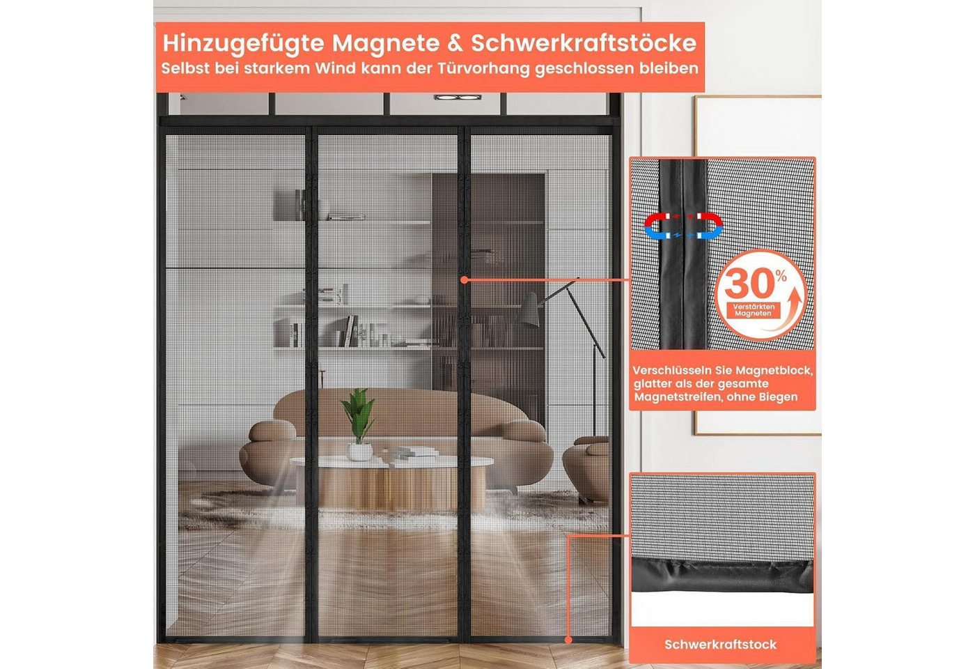 LuxusKollektion Insektenschutz-Tür Fliegengitter Doppeltür Magnet Insektenschutz 225*280cm Schwarz