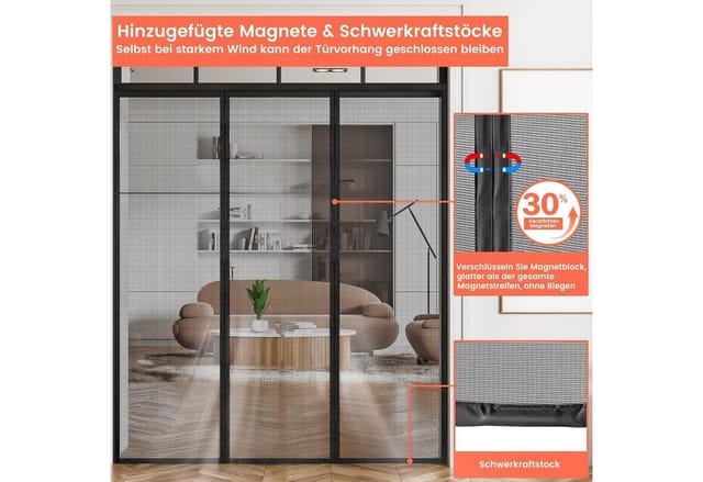 LuxusKollektion Insektenschutz-Tür Fliegengitter Doppeltür Magnet Insektenschutz 225*280cm Schwarz