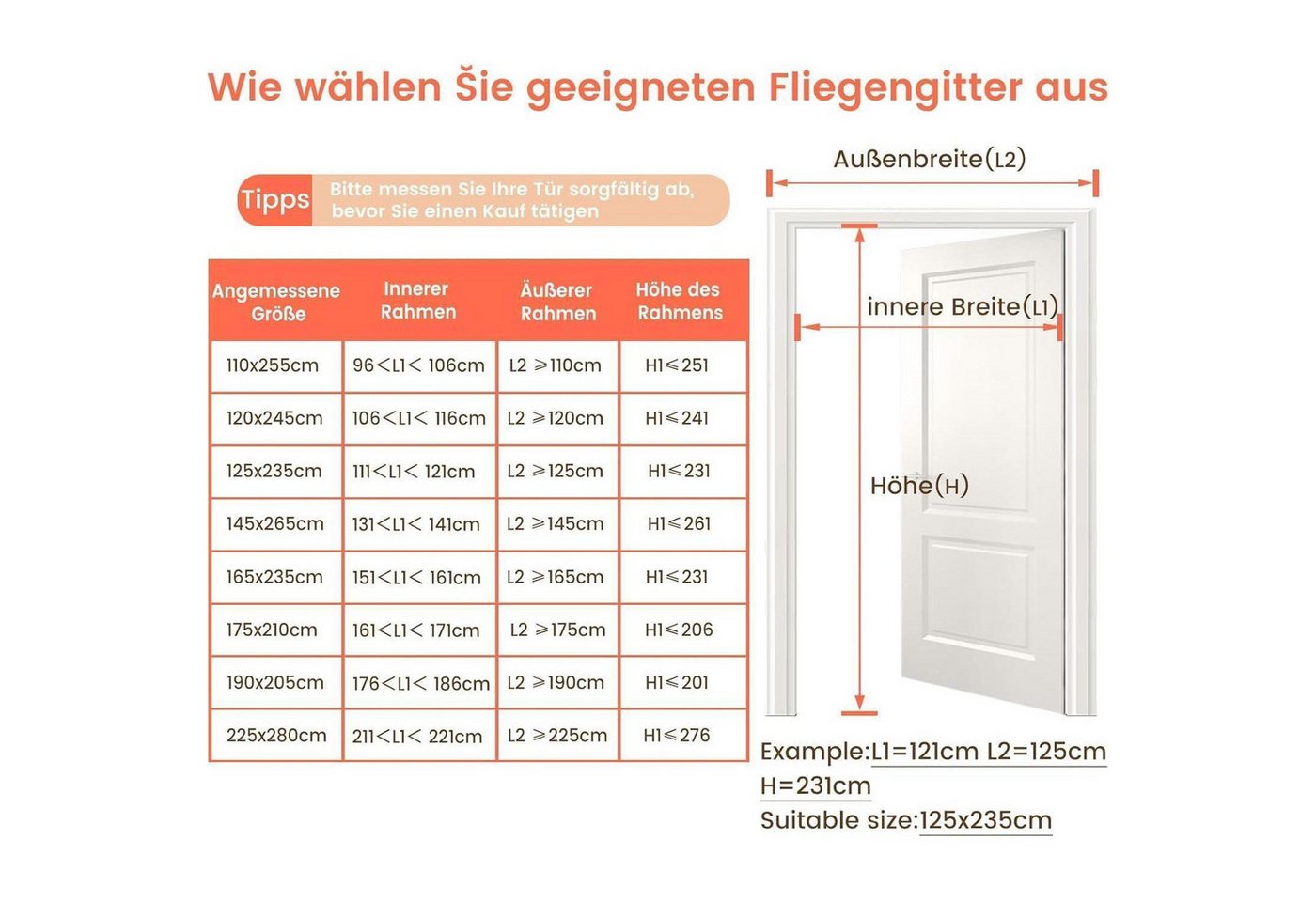 LuxusKollektion Insektenschutz-Tür Fliegengitter Doppeltür Magnet Insektenschutz 225*280cm Schwarz Bild 3