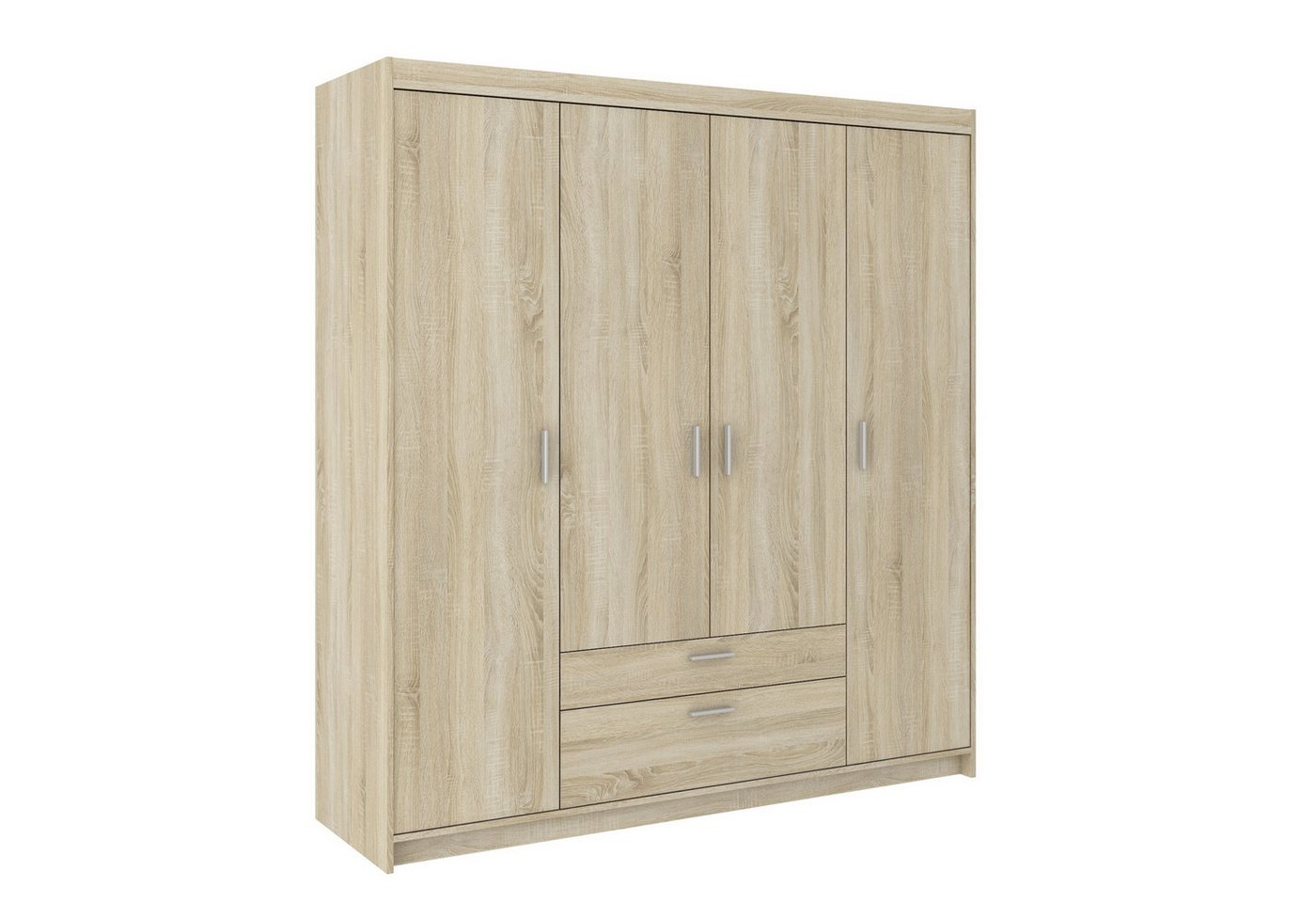 Masseno Drehtürenschrank ELENORA 176,3 cm Kleiderschrank 4 Türen und 2 Schubladen Eiche Sonoma