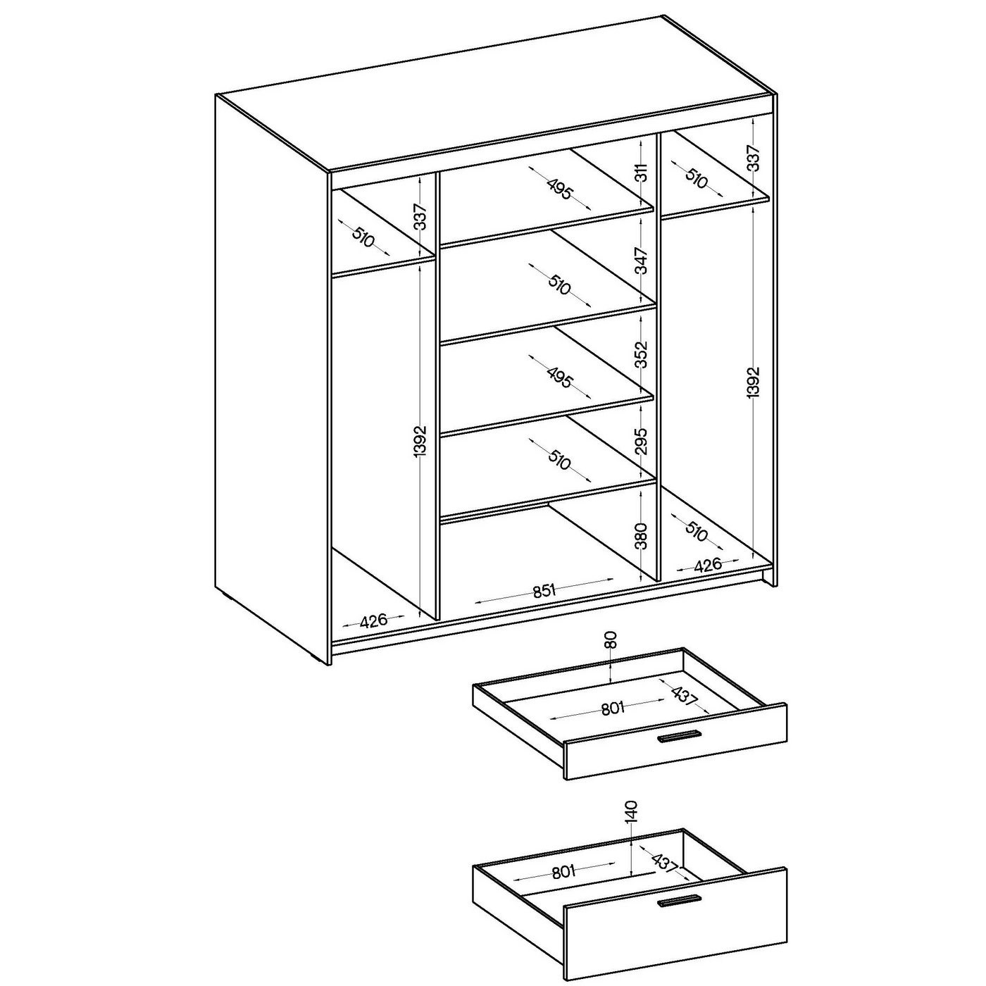 Masseno Drehtürenschrank ELENORA 176,3 cm Kleiderschrank 4 Türen und 2 Schubladen Eiche Sonoma Bild 3