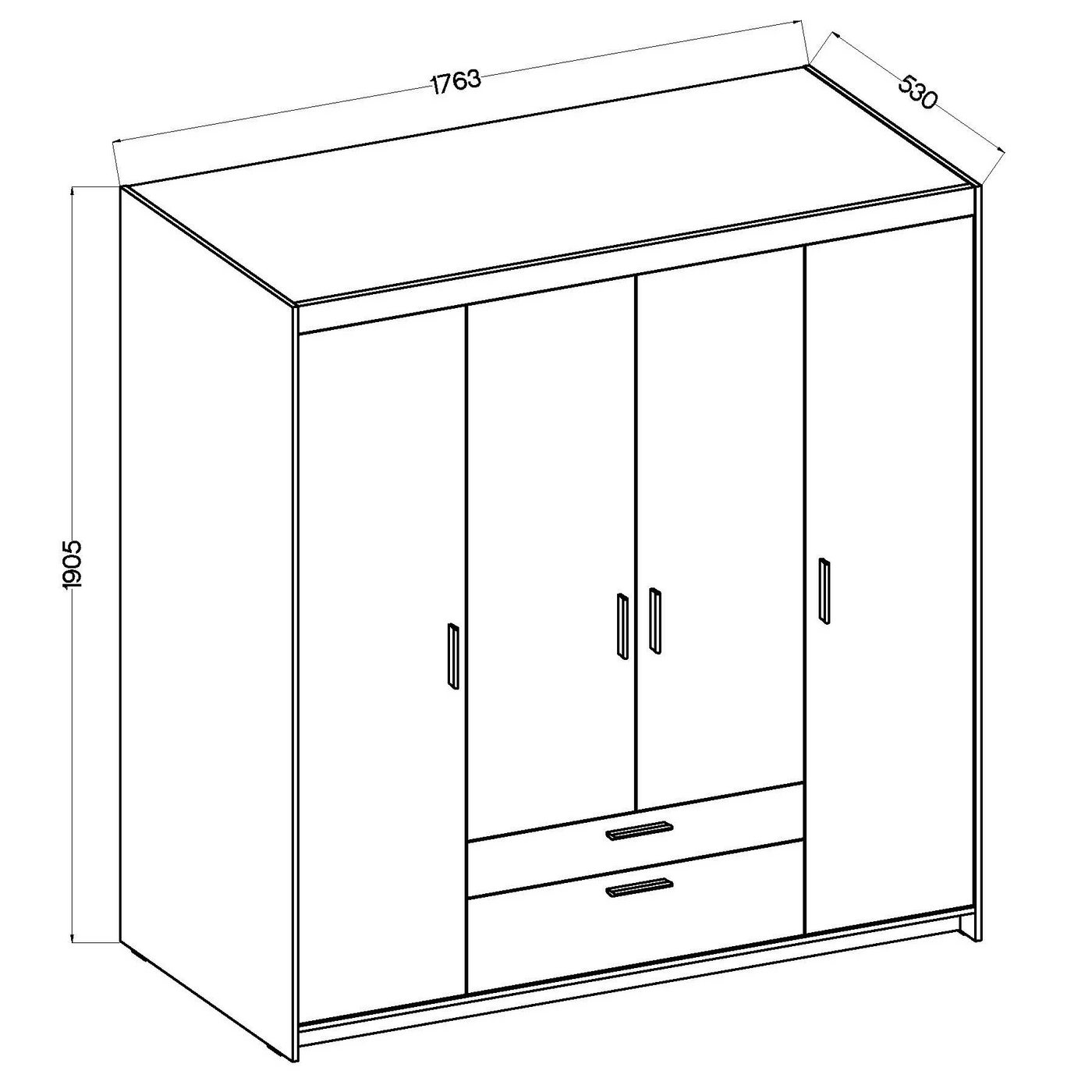 Masseno Drehtürenschrank ELENORA 176,3 cm Kleiderschrank 4 Türen und 2 Schubladen Eiche Sonoma Bild 4