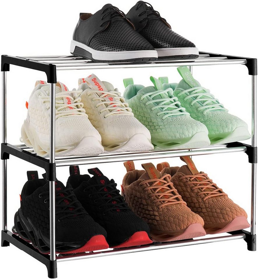 Diwzbyn Schuhregal Schuhregal Stapelbar 3/4 Ebenen, Leichter Schuhorganizer Schwarz, Für Flur, Eingang, Schlafzimmer & Kleiderschrank Bild 2
