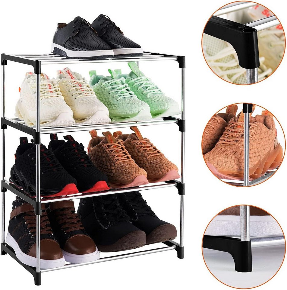 Diwzbyn Schuhregal Schuhregal Stapelbar 3/4 Ebenen, Leichter Schuhorganizer Schwarz, Für Flur, Eingang, Schlafzimmer & Kleiderschrank Bild 3
