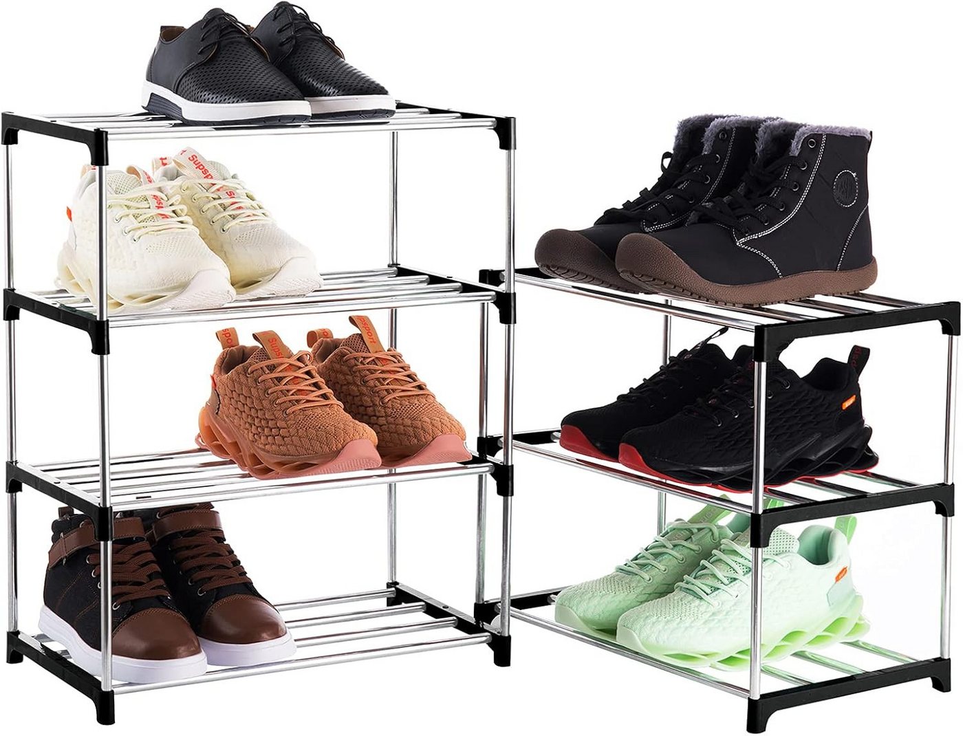 Diwzbyn Schuhregal Schuhregal Stapelbar 3/4 Ebenen, Leichter Schuhorganizer Schwarz, Für Flur, Eingang, Schlafzimmer & Kleiderschrank Bild 5