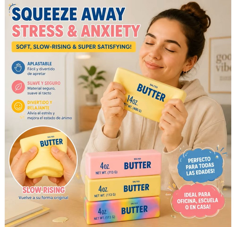 OLi Therapieknete Therapieknete Squishy Butter Weiche dehnbare Knetmasse (400G) (weicher Slow Rising Squishy im lustigen Butter-Design, 1-tlg., L-24,5cm / B-5,5cm), Anti-Stress, Spielspaß für Kinder & Erwachsene Bild 3