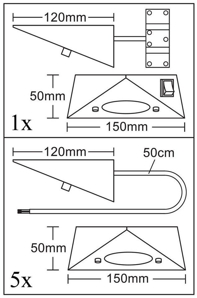 TRANGO LED Unterbauleuchte, 6er Set 6739-62 LED-Küchenunterbauleuchte *COOK* LED Einbauleuchte - Einbaustrahler aus Edelstahl inkl. 6x 4.8 Watt LED Modul 3000K warmweiß - direkt 230 Volt - beliebig erweiterbar, Schalter - Dreieckleuchte – Schrankleuchte Bild 3