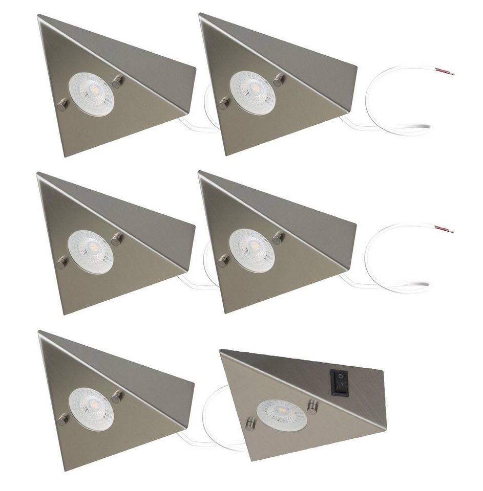 TRANGO LED Unterbauleuchte, 6er Set 6739-62 LED-Küchenunterbauleuchte *COOK* LED Einbauleuchte - Einbaustrahler aus Edelstahl inkl. 6x 4.8 Watt LED Modul 3000K warmweiß - direkt 230 Volt - beliebig erweiterbar, Schalter - Dreieckleuchte – Schrankleuchte Bild 5