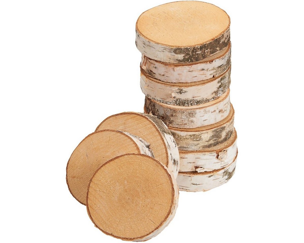 matches21 HOME & HOBBY Bastelnaturmaterial Baumscheiben 10 Stk. Dekoholz Holzscheiben Holzplatten 8 - 10 cm, (10-tlg), nachhaltige EU Birkenscheiben für Basteln Dekorieren Tischdeko Bild 4