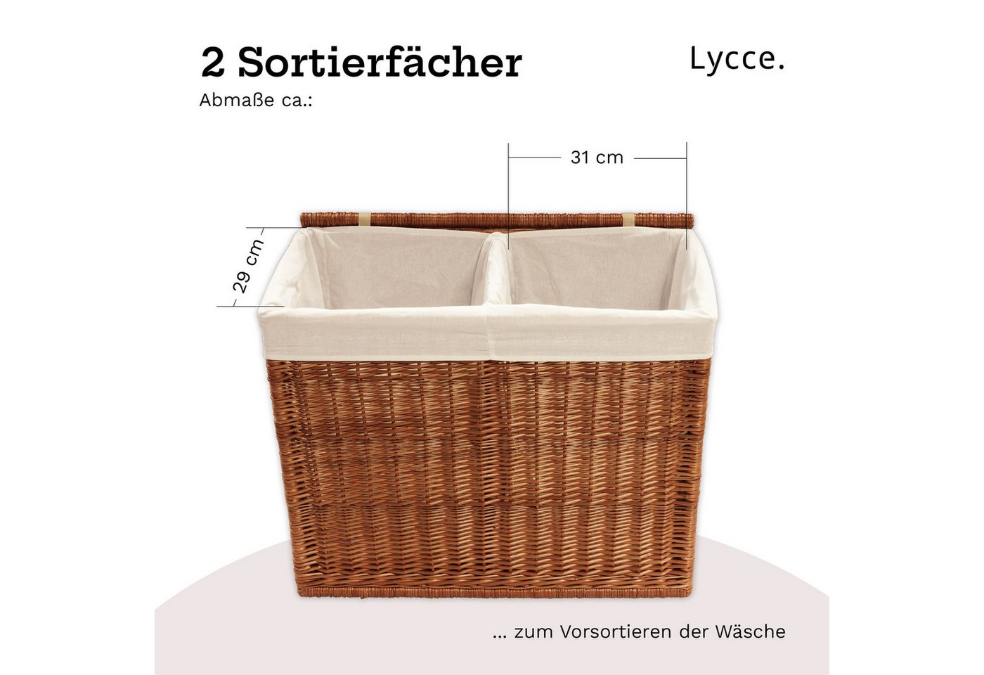 Lycce Wäschesortierer Wäschekorb 2 Fächer 120 l Wäschesortierer Weide natur 67 x 33 x 56 cm Bild 2