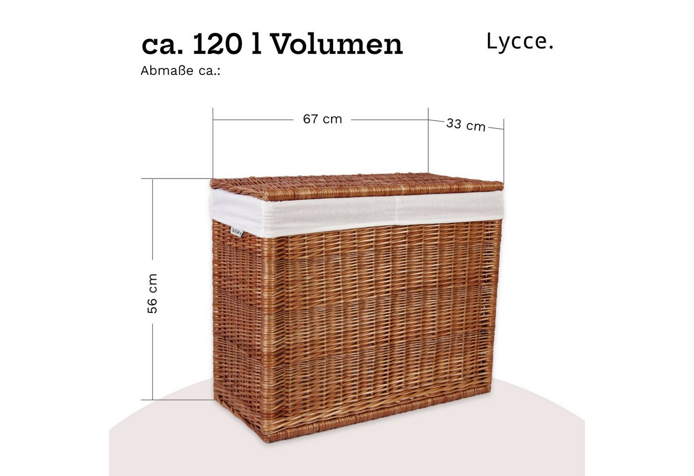 Lycce Wäschesortierer Wäschekorb 2 Fächer 120 l Wäschesortierer Weide natur 67 x 33 x 56 cm Bild 3