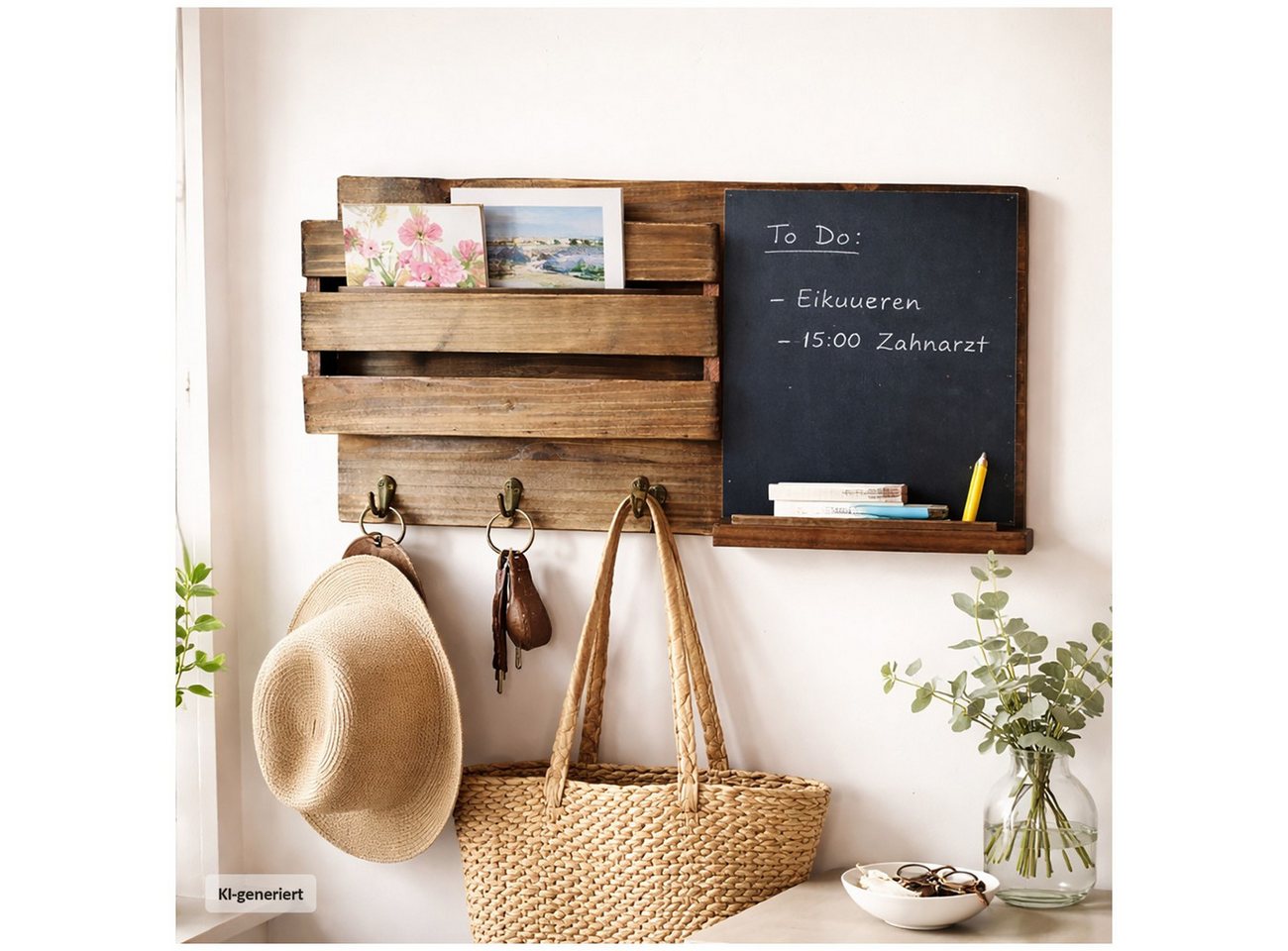 HTI-Living Wandgarderobe Garderobe mit Tafel Lino (Stück, 1 St., 1 Wandtafel), Wandorganizer Tafel Pinnwand Memoboard Hakenleiste Kleiderhaken