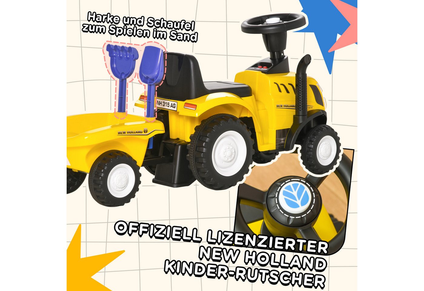 HOMCOM Rutscher Kinderrutscherfahrzeug mit Hupe, (Kinderauto, 1-tlg., Kinder Rutschauto), Kunststoff Metall Blau 91 x 29 x 44 cm Bild 4