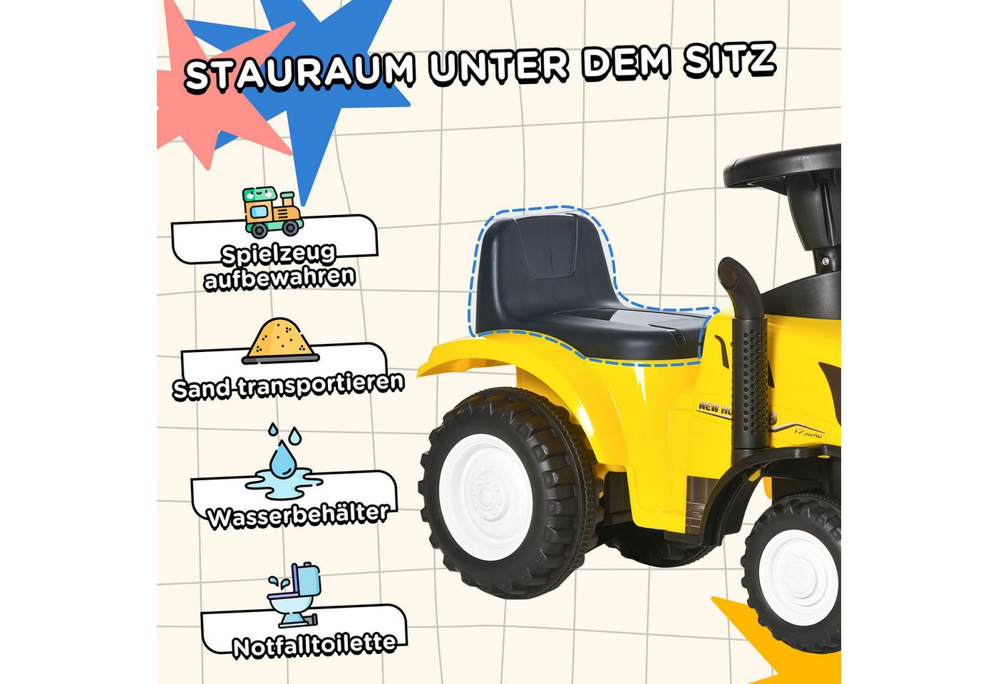 HOMCOM Rutscher Kinderrutscherfahrzeug mit Hupe, (Kinderauto, 1-tlg., Kinder Rutschauto), Kunststoff Metall Blau 91 x 29 x 44 cm Bild 5