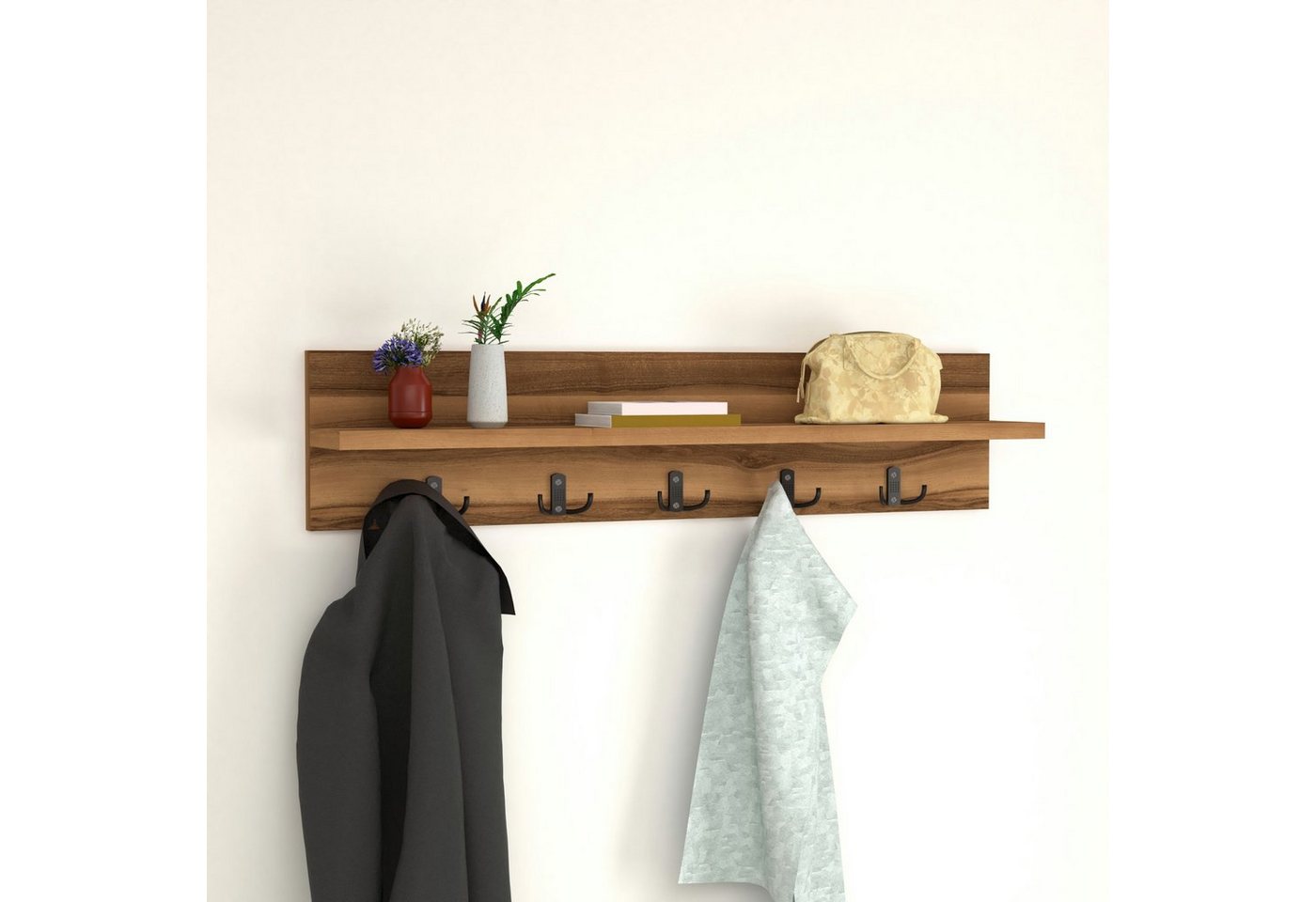 en.casa Wandgarderobe, »Hammarö« Flurgarderobe mit Ablage und 10 Kleiderhaken Walnuss Bild 3